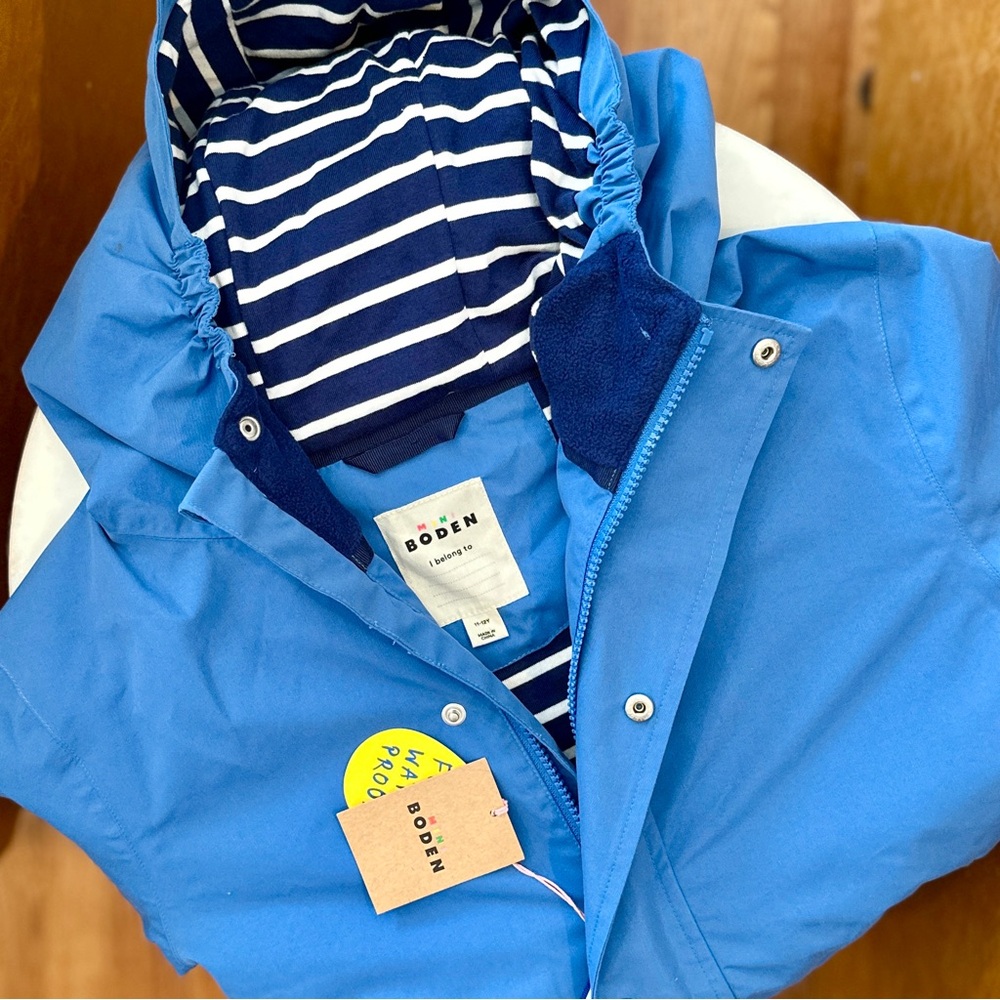 NWT 11-12y Mini Boden Waterproof Fisherman’s Jacket Delft Blue